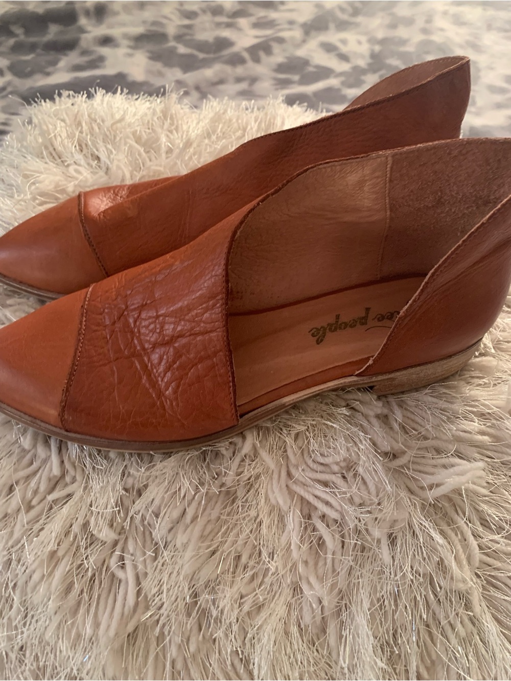 Free People Tan Leather Pointed D'Orsay Flats